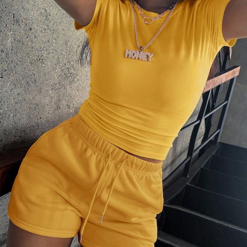 Ensemble t-shirt à manches courtes et short en couleur unie, style décontracté d'été - SHEIN - Modalova