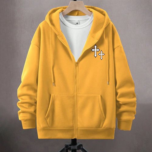 Pièce sweat-shirt à capuche amples avec imprimé graphique et cordon de serrage, sweat-shirt à capuche zippé jaune, sweat-shirt à capuche croisé - SHEIN - Modalova