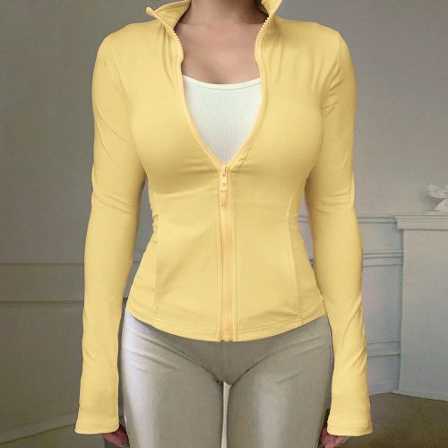 Veste de sport ajustées, col montant, manches longues, zip devant, couleur unie - SHEIN - Modalova