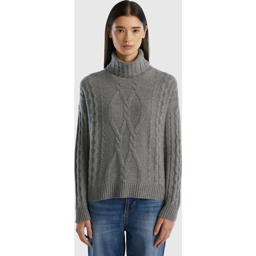 Benetton, Pull Torsadé À Col Montant En Pur Cachemire, taille S, Gris Foncé - United Colors of Benetton - Modalova