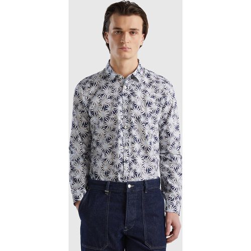 Benetton, Chemise Ajustée À Fleurs, taille XXL, Bleu Foncé - United Colors of Benetton - Modalova