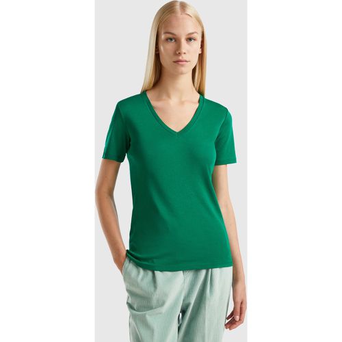 Benetton, T-shirt En Pur Coton Col V, taille S, Vert - United Colors of Benetton - Modalova