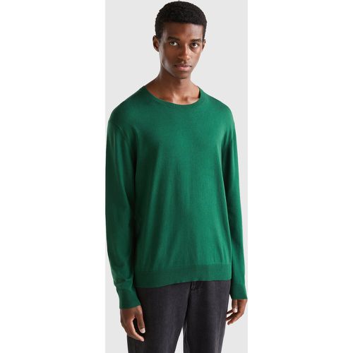 Benetton, Pull Léger À Col Rond En Coton Mélangé, taille S, Vert Foncé - United Colors of Benetton - Modalova