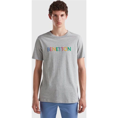 Benetton, T-shirt Gris En Coton Bio À Logo Multicolore, taille XXL, Gris Clair - United Colors of Benetton - Modalova