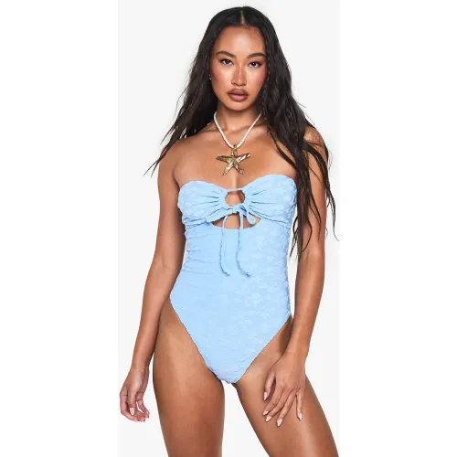 Maillot De Bain Bandeau Embossé Floral - 34 - boohoo - Modalova