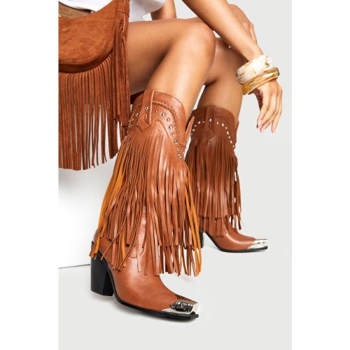 Bottes Western À Clous, Franges Et Embout Renforcé - 36 - boohoo - Modalova