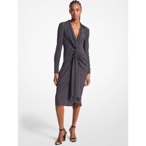 MK Robe chemise froncée à pois en crêpe de Chine de soie biologique - Michael Kors - MICHAEL KORS COLLECTION - Modalova