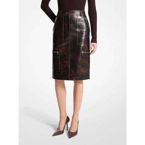 MK Jupe droite cargo en cuir bruni - Michael Kors - MICHAEL KORS COLLECTION - Modalova