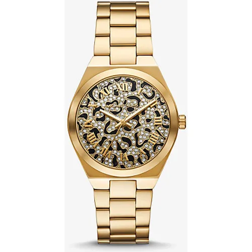 MK Montre Lennox dorée à pierres pavées et à imprimé animal - Michael Kors - Modalova