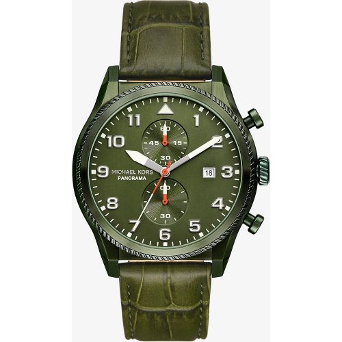 MK Montre Panorama olive surdimensionnée avec bracelet en cuir en relief à effet crocodile - Michael Kors - Modalova