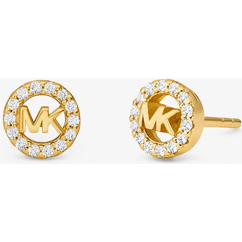 MK Clous d'oreilles Fulton en argent sterling plaqué en métal précieux avec pierres pavées et breloque à logo - Michael Kors - Modalova