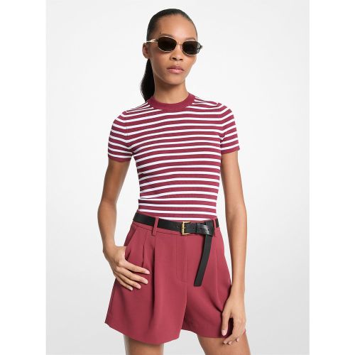 MK Pull rayé à manches courtes en tricot extensible - Michael Kors - MICHAEL Michael Kors - Modalova