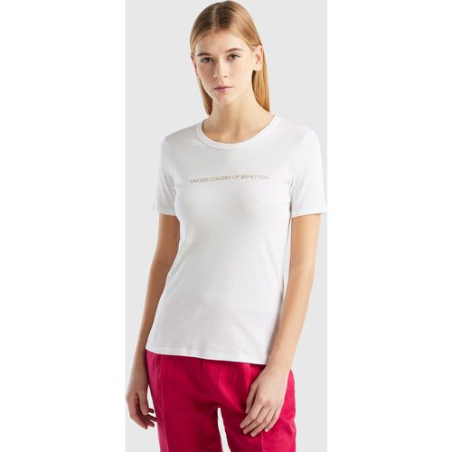 Benetton, T-shirt 100% Coton Avec Logo Imprimé Pailleté, taille XXS, Blanc - United Colors of Benetton - Modalova