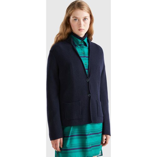 Benetton, Veste En Maille De Laine Et Cachemire Mélangés, taille M, Bleu Foncé - United Colors of Benetton - Modalova