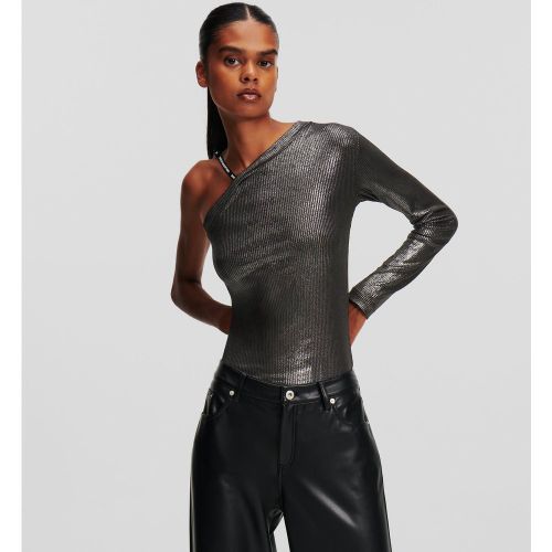 Haut Asymétrique À Épaule Dénudée Effet Métallisé, , GRIS ANTHARCITE MÉTALLISÉ, Taille: L - KL Jeans - Modalova