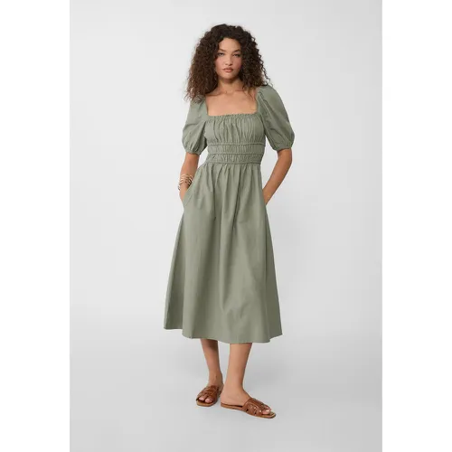 Robe midi fluide à manches bouffantes avec du lin XL - Stradivarius - Modalova