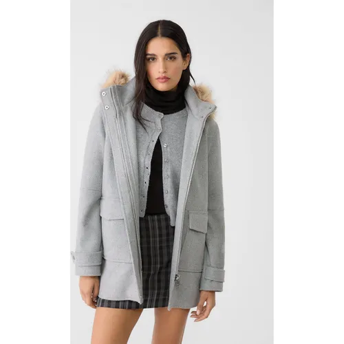 Manteau midi à capuche en fausse fourrure XS - Stradivarius - Modalova