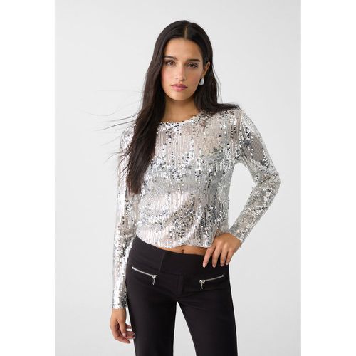 Top pailleté à manches longues Écru XS - Stradivarius - Modalova