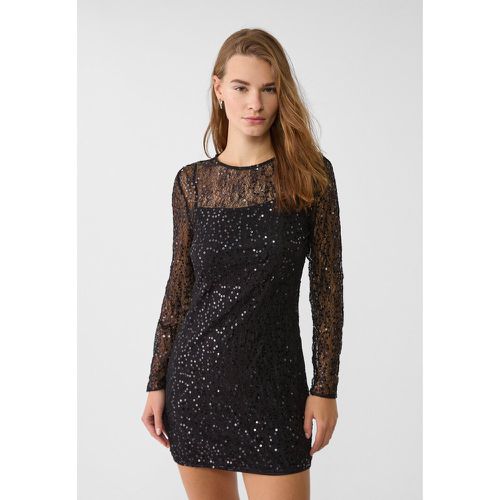 Robe courte avec dentelle et paillettes XS - Stradivarius - Modalova