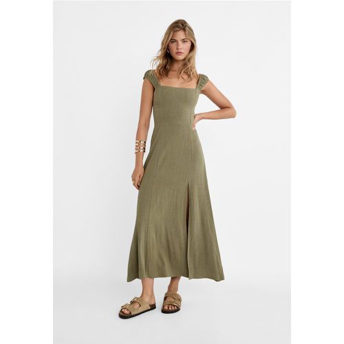 Robe midi portefeuille fluide avec dos nu et lin XL - Stradivarius - Modalova