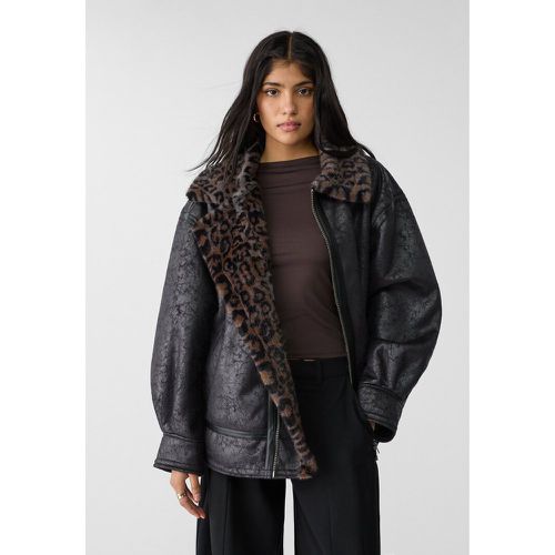 Blouson col fausse fourrure léopard L - Stradivarius - Modalova