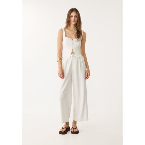 Jupe-culotte à pinces en lin mélangé Écru XS - Stradivarius - Modalova