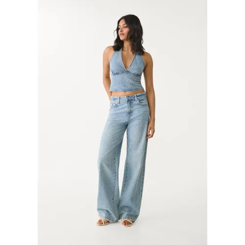 Top denim encolure américaine brillants XS - Stradivarius - Modalova