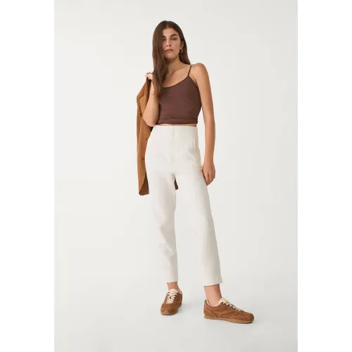 Pantalon habillé à pinces Écru 32 - Stradivarius - Modalova