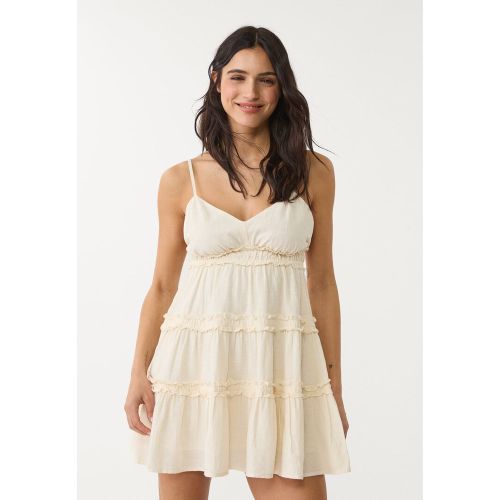 Robe courte à bretelles et volants Écru XS - Stradivarius - Modalova
