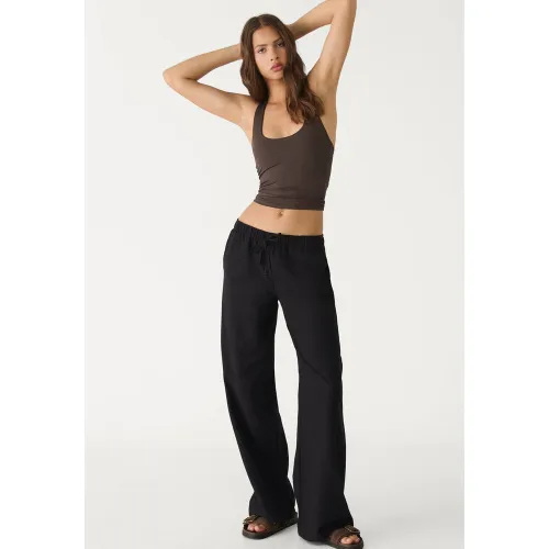 Pantalon lin avec cordons XS - Stradivarius - Modalova
