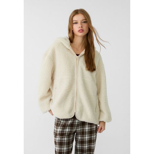 Blouson à capuche effet mouton synthétique Écru XS - Stradivarius - Modalova