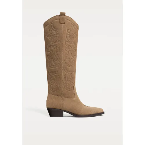 Bottes cowboy gravées en croûte de cuir 35 - Stradivarius - Modalova