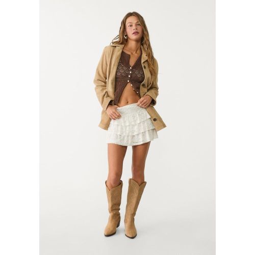 Jupe-culotte fluide dentelle Écru XS - Stradivarius - Modalova