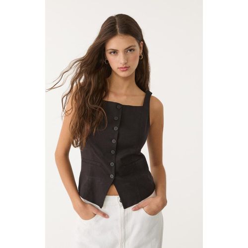 Gilet mi-long noué en lin XS - Stradivarius - Modalova