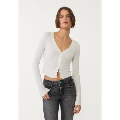 T-shirt à boutons et manches longues Écru XS - Stradivarius - Modalova