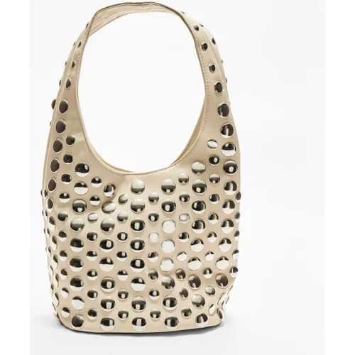 Sac porté à l’épaule avec clous Écru OS - Stradivarius - Modalova
