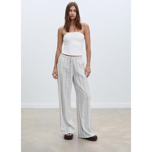 Pantalon long fluide avec lin rayé XS - Stradivarius - Modalova