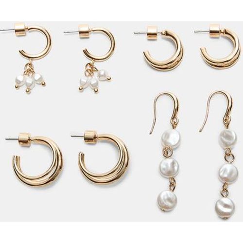 Ensemble de 4 boucles d'oreilles, anneaux et perles OS - Stradivarius - Modalova