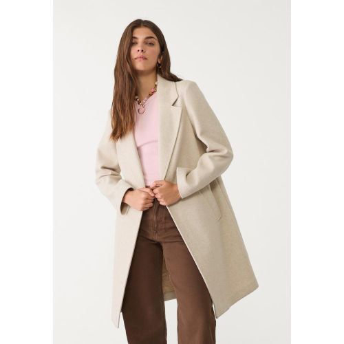 Manteau midi bouton doux au toucher Écru XS - Stradivarius - Modalova