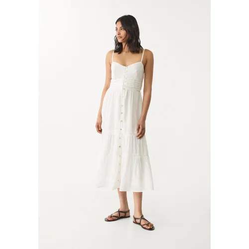 Longue robe fluide à boutons XS - Stradivarius - Modalova