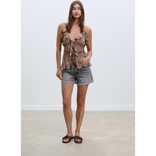 D83 Short mom fit DENIM GRIS FONCÉ DÉLAVÉ 32 - Stradivarius - Modalova