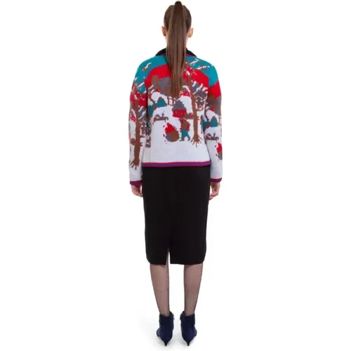 Wool Cardigan With Multicolored Print And ML Zipper - Stella Jean - Modalova