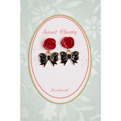 Black Bowtie Rose Earrings Années 50 - sweet cherry - Modalova