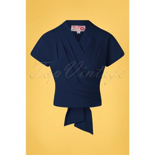 S Darla Short Sleeve Wrap Blouse in Navy - Rock N Romance - Modalova