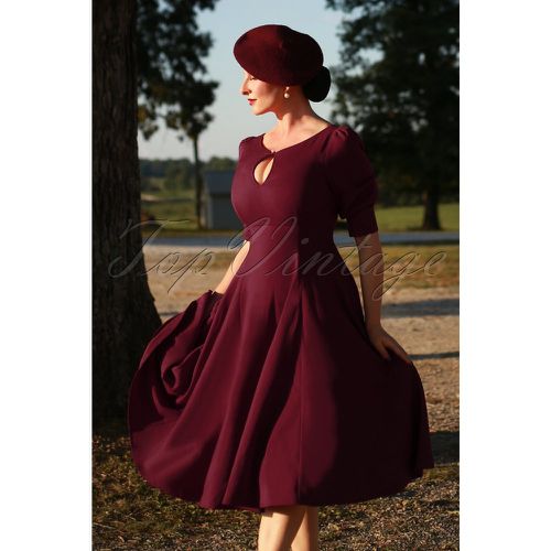 The Graziella Swing Dress en Bordeaux - Vintage Diva - Modalova