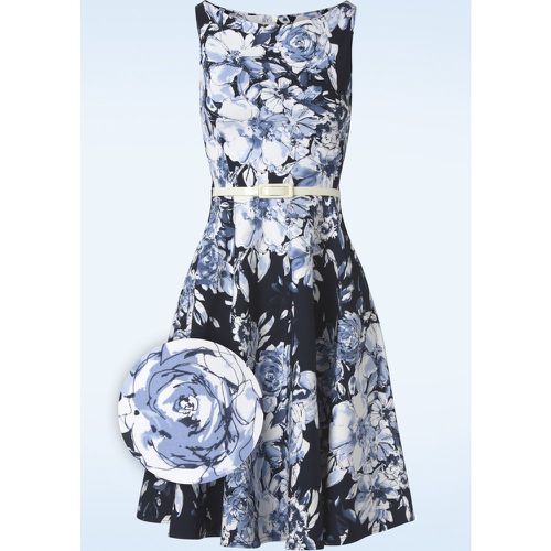 Francine Flower Swing Dress en Marine et Blanc - vintage chic for topvintage - Modalova