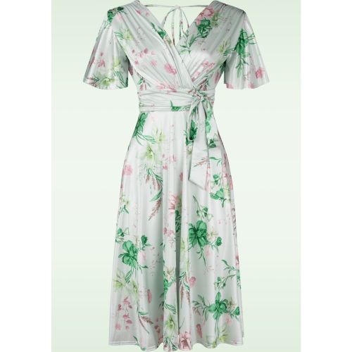 Robe évasée fleurie Jada en satin menthe - vintage chic for topvintage - Modalova