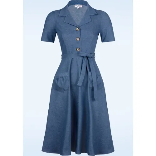 Robe midi en jean Revers en indigo - Very Cherry - Modalova