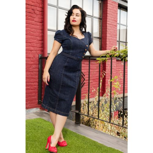 Robe crayon Lydia en denim foncé - Rock-a-Booty - Modalova