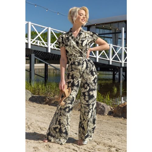 Pantalon palazzo Elizabeth Palm Leaves en et doux - Banned Retro - Modalova
